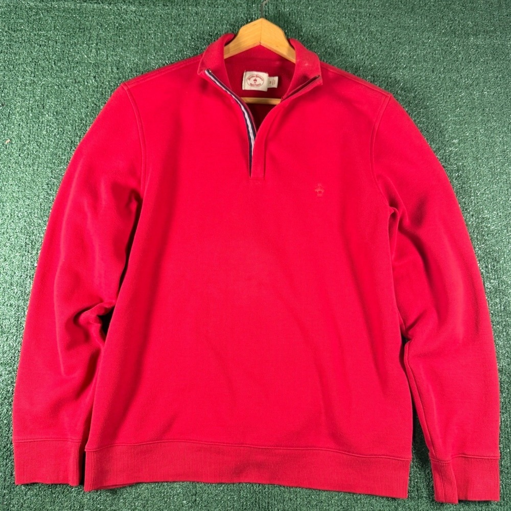 Brooks‎ Brothers Red Fleece Pullover Mens Medium Red Quarter Zip Textured